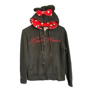 Disney Parks Black and Red Minnie Mouse Full Zip Front Hoodie Size L (Youth)
